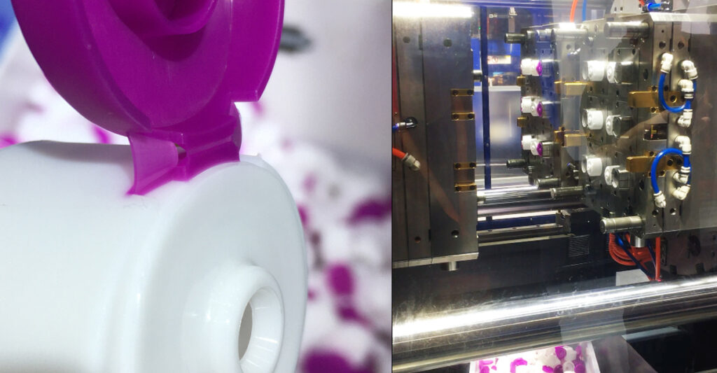 Shampoo closure lid, ABS, same material two color injection molding