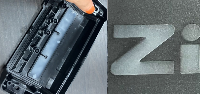 same material two color injection molding color boundary close-up with decorative groove