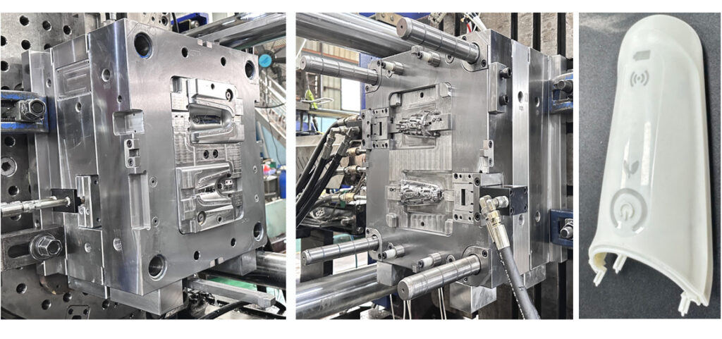 two-shot 2K injection molded part showing color boundary between two materials